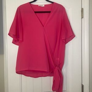 Zenana Pink Sheer Tie Front Blouse Women’s L